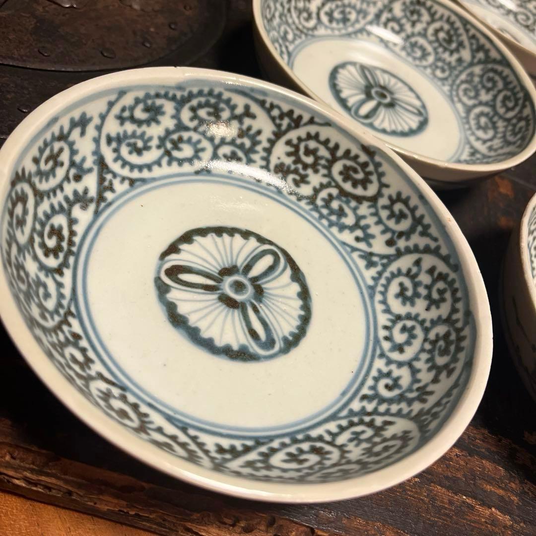 A914 古伊万里　染付　蛸唐草紋様　膾皿　5枚