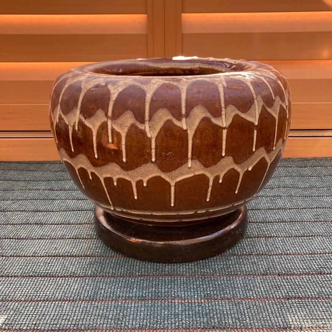 益子焼　丸型火鉢　火桶　火樞　火櫃