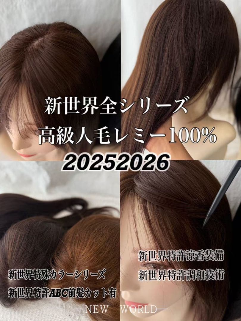 20252026新世界　人毛100%　フルウィッグ　ブラウン　医療ウィッグ