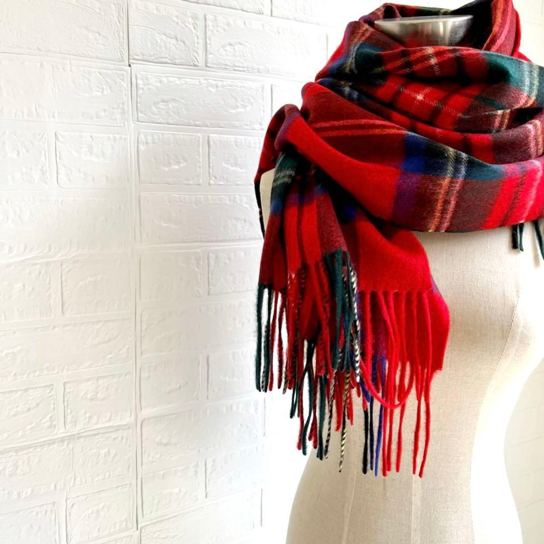 極上カシミヤ100%☆大判 ストール☆ レッドチェック