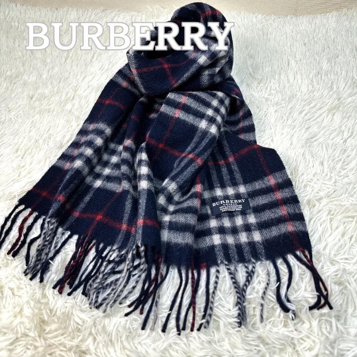 BURBERRY マフラー　カシミヤ100% ノバチェック 紺色系 希少色