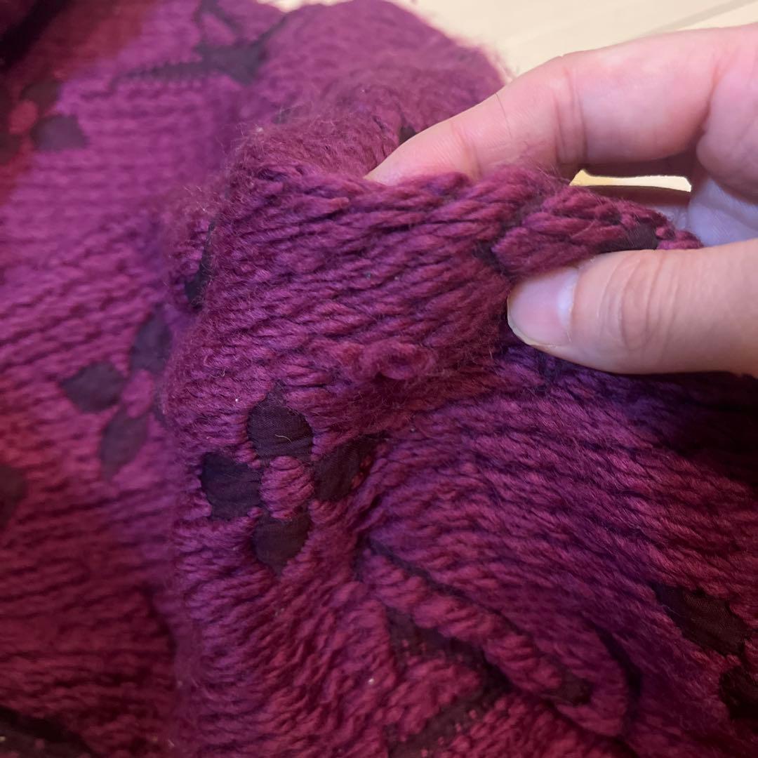 ルイヴィトン　ロゴマニア　マフラー　ボルドー　赤