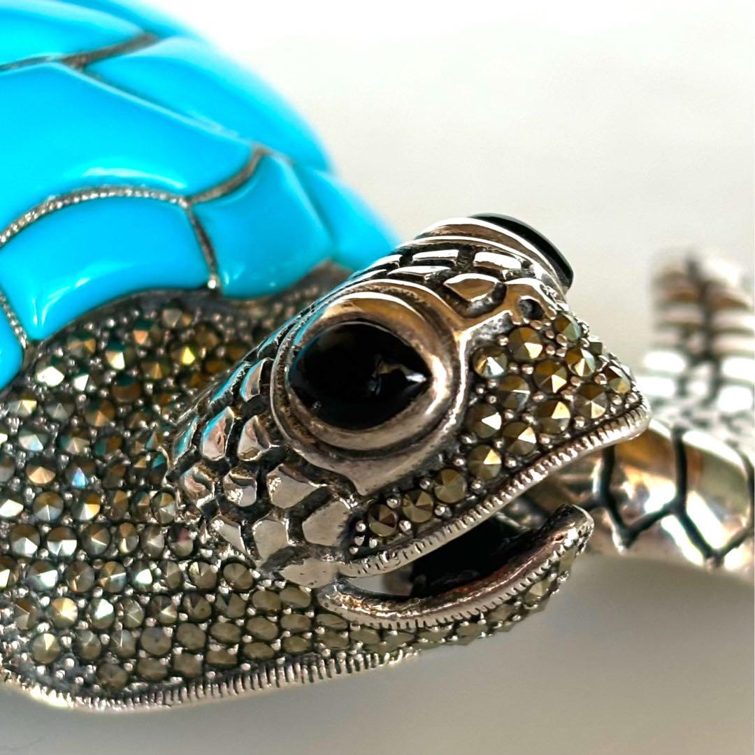 トルコ石カメの置物 シルバー製