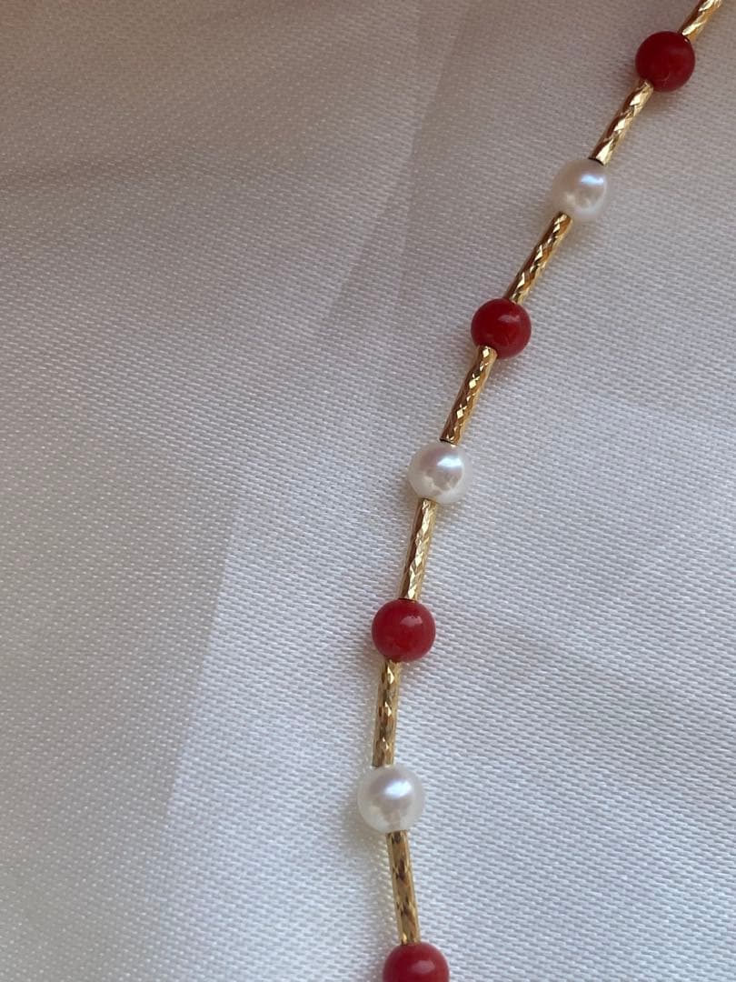 専用ページ　あこや真珠➕珊瑚　3-3.5mm K18パールブレスレット