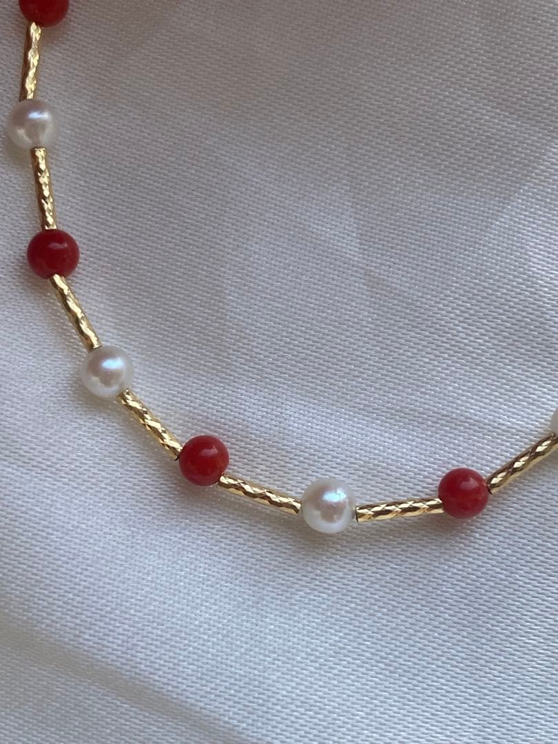 専用ページ　あこや真珠➕珊瑚　3-3.5mm K18パールブレスレット
