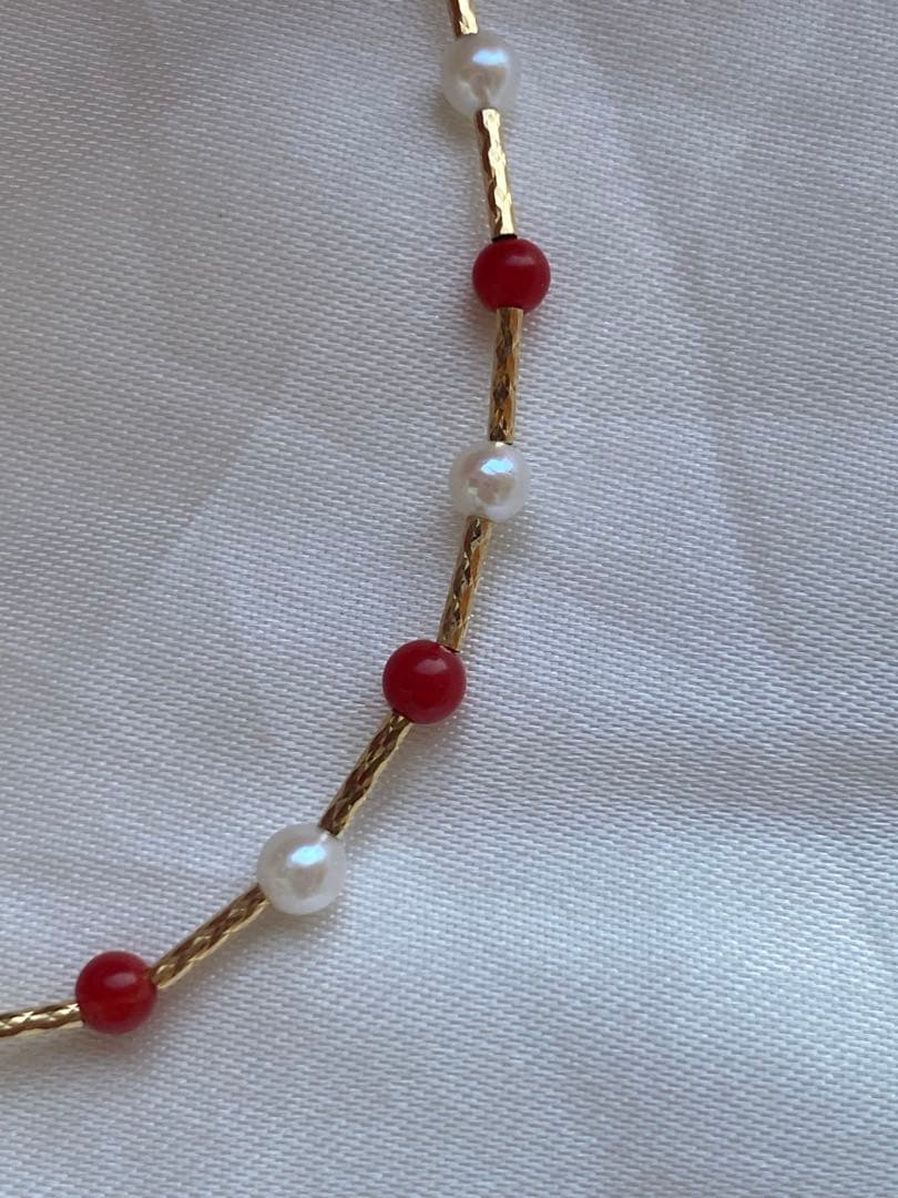 専用ページ　あこや真珠➕珊瑚　3-3.5mm K18パールブレスレット