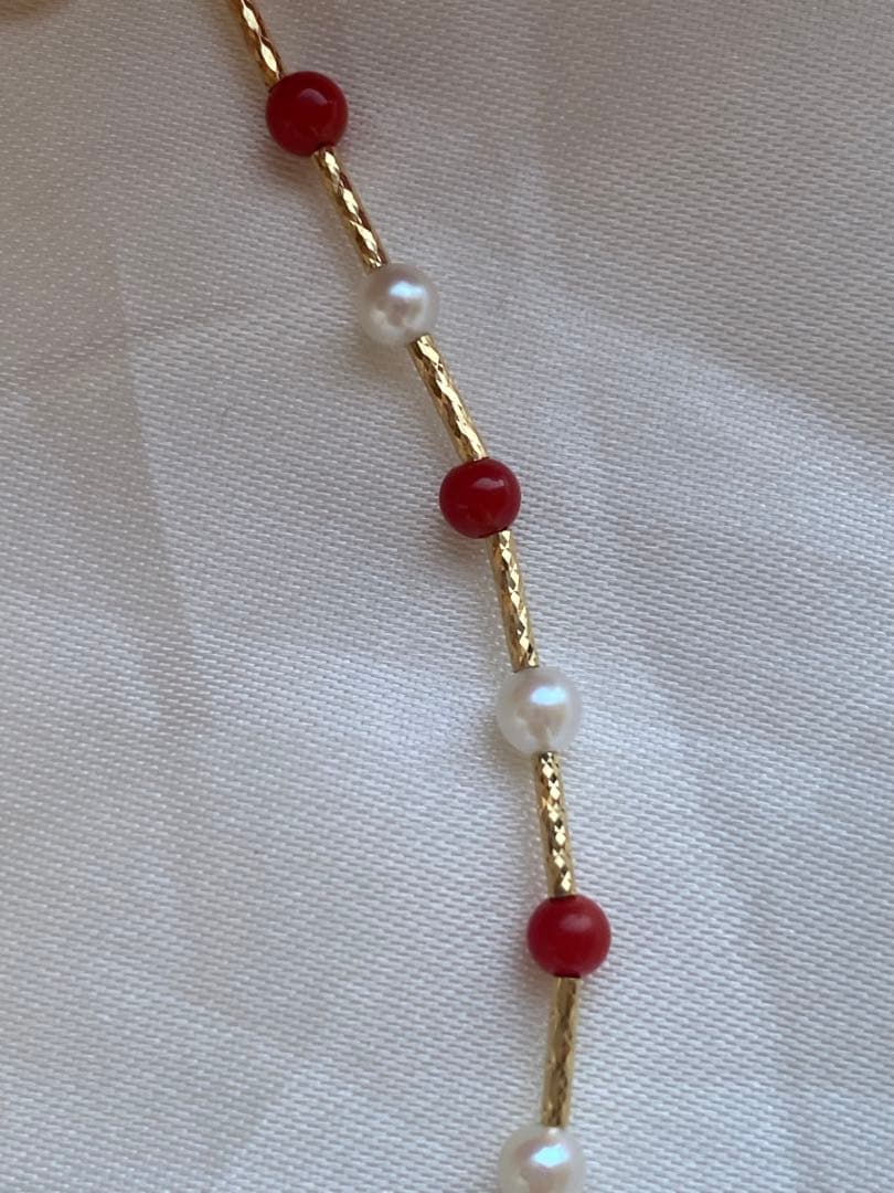 専用ページ　あこや真珠➕珊瑚　3-3.5mm K18パールブレスレット