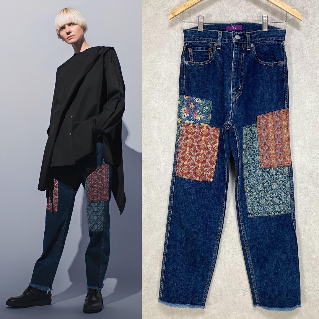 Y's ワイズ カットオフ パッチワーク デニム ジーンズ インディゴ1