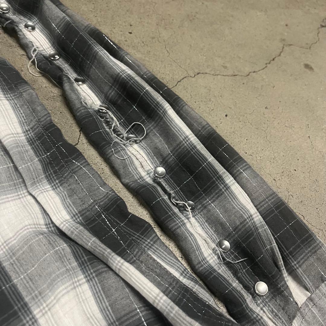 トップス LGB Distressed Long Plaid Zip shirt