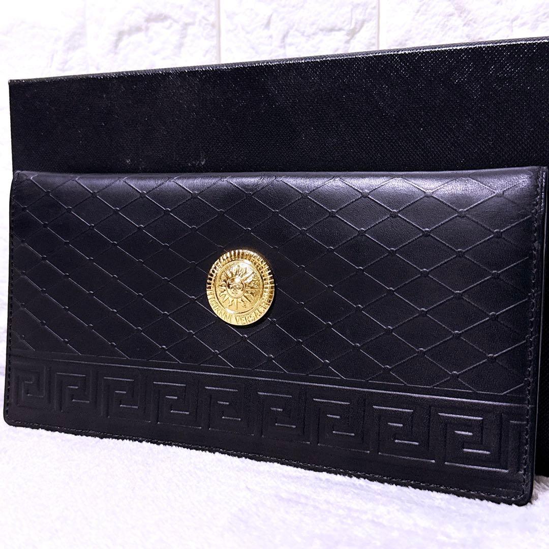 【極美品】ジャンニヴェルサーチ 長財布 二つ折り 太陽神 シャドーロゴ 黒