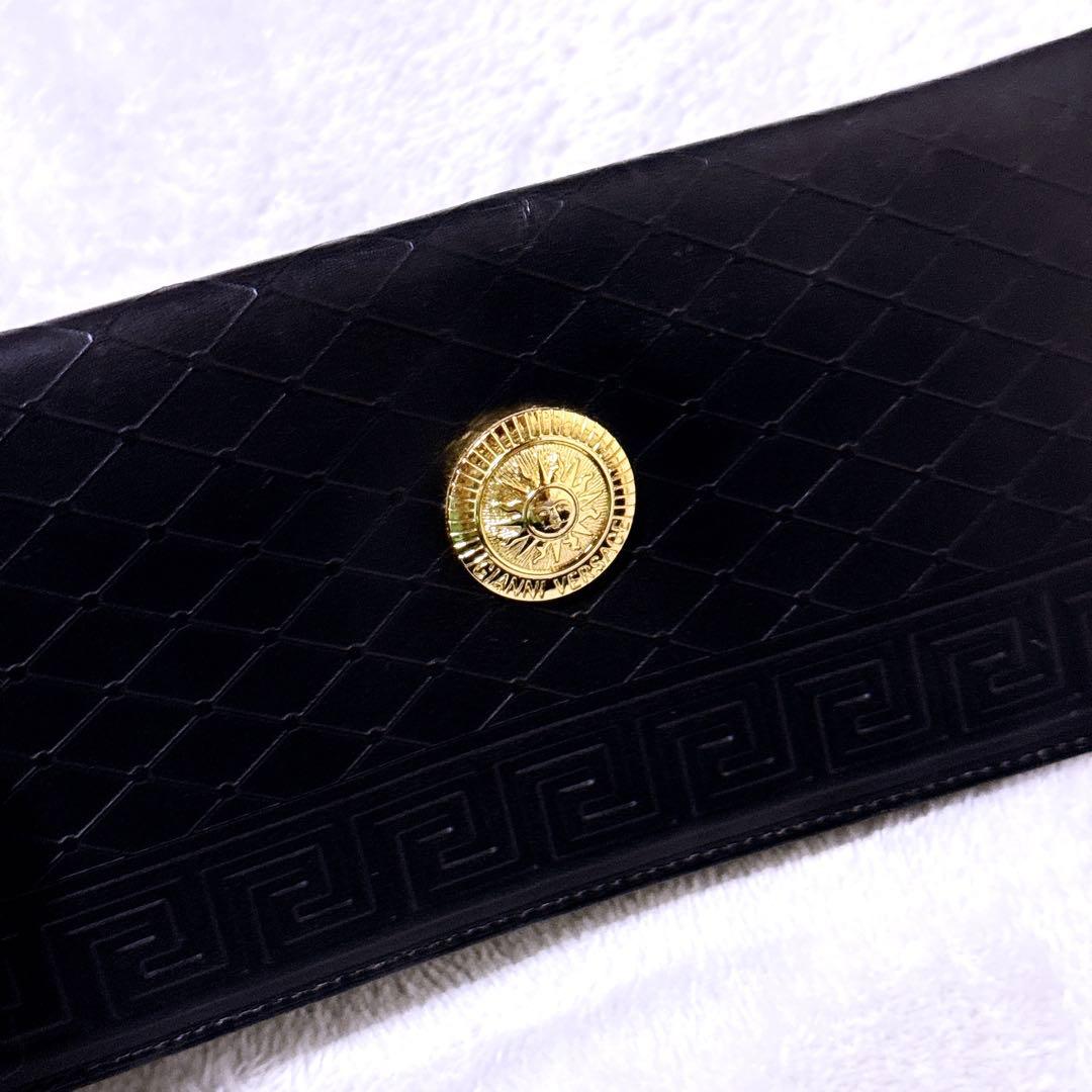 【極美品】ジャンニヴェルサーチ 長財布 二つ折り 太陽神 シャドーロゴ 黒