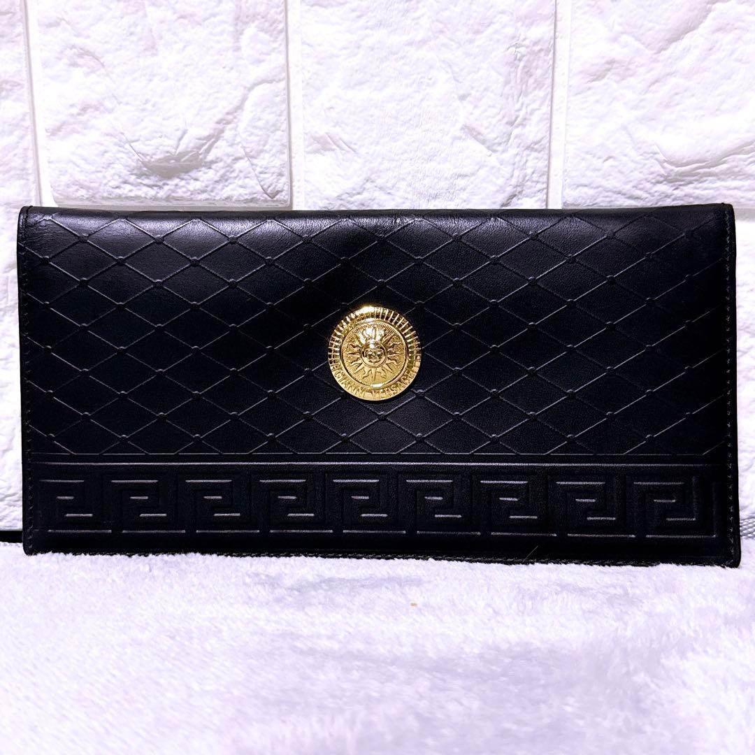 【極美品】ジャンニヴェルサーチ 長財布 二つ折り 太陽神 シャドーロゴ 黒