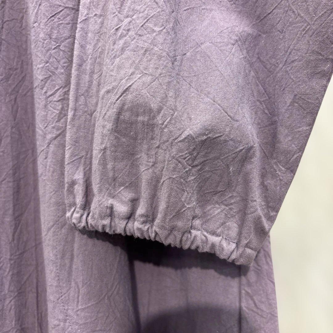 かぶり割烹着　紫　シワ加工　日本製