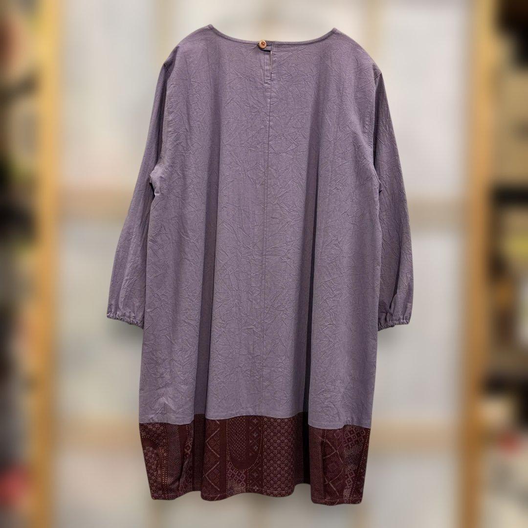 かぶり割烹着　紫　シワ加工　日本製