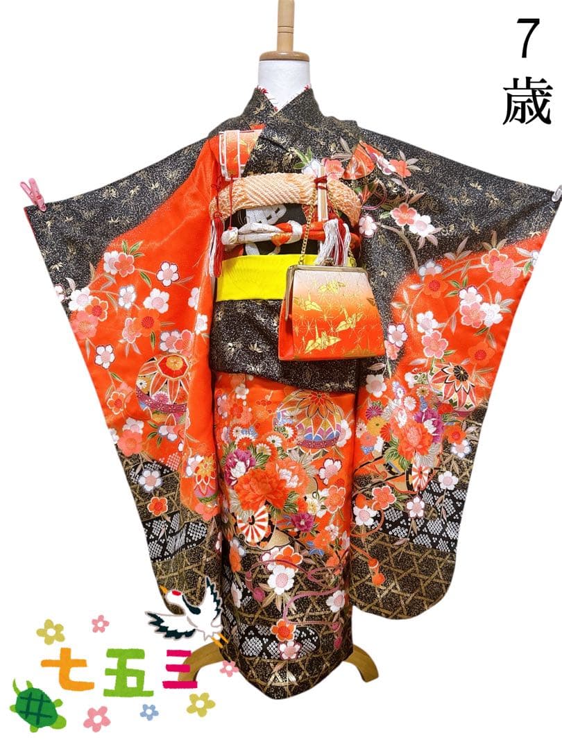 お買い得品♡七五三　7歳　女の子　フルセット　一式　朱色　黒