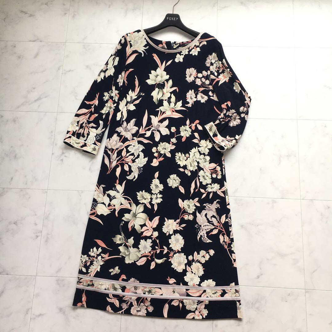 近年美品 LEONARD レオナール　コットン　ストレッチ　ワンピース　42