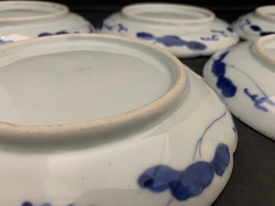 古伊万里　染付花輪型　六寸皿　古美術　5枚