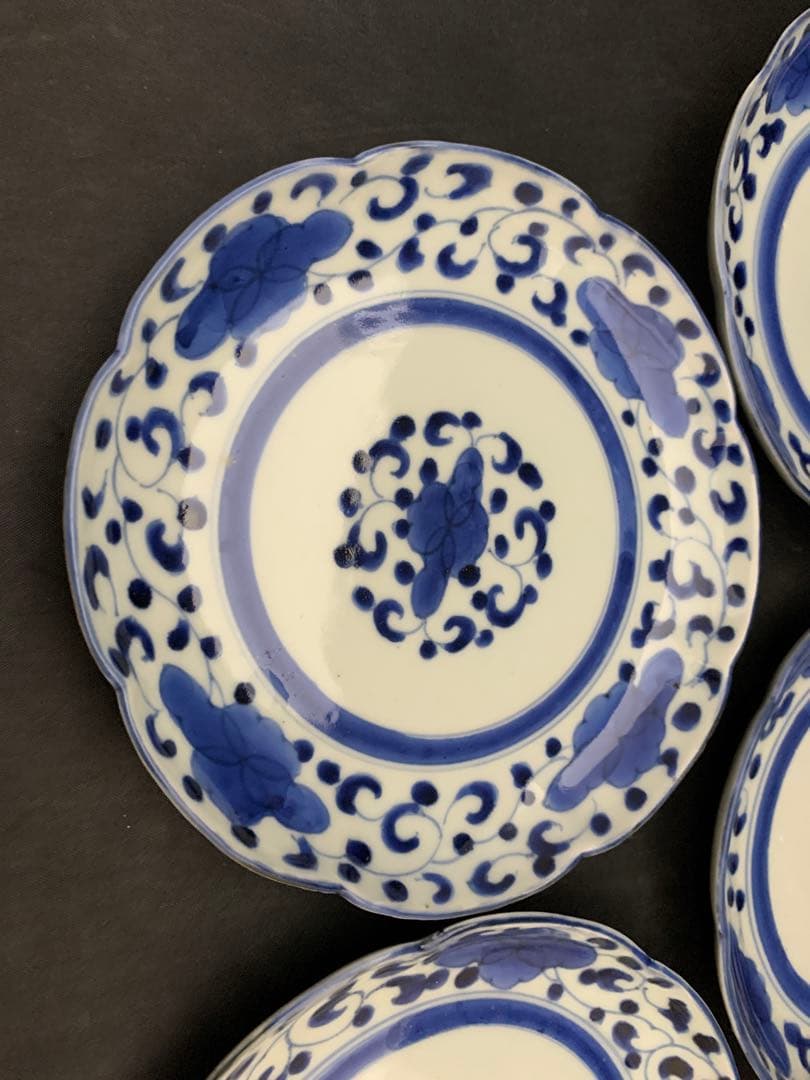 古伊万里　染付花輪型　六寸皿　古美術　5枚