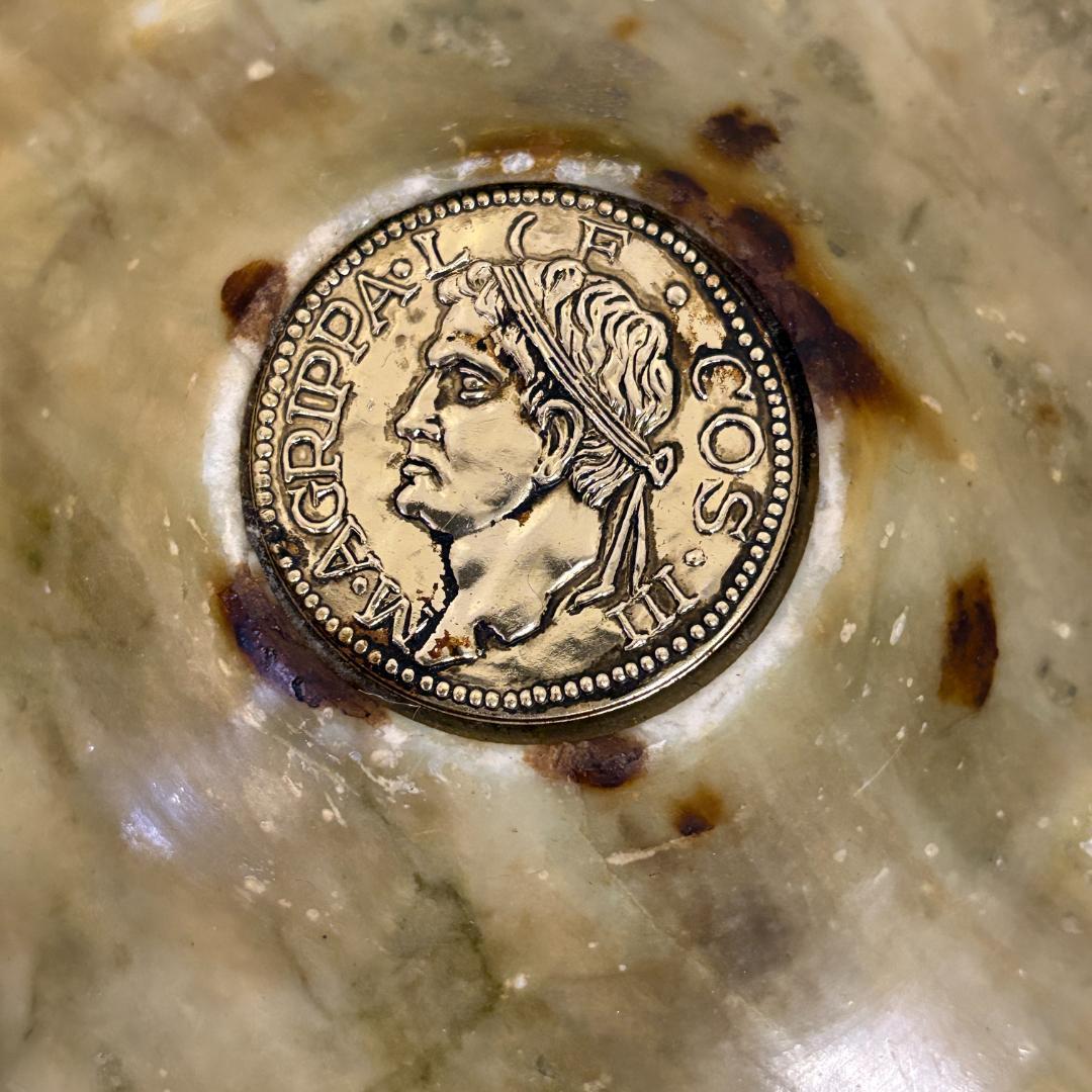 ヴィンテージ灰皿 イタリア製アラバスター×古代ローマ・アグリッパ肖像