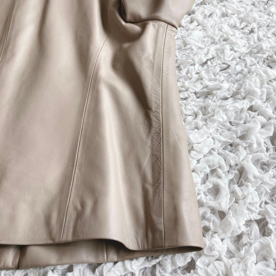 【美品】J.PRESS ラムレザー　羊革　L 大きいサイズ　ベージュ ノーカラー