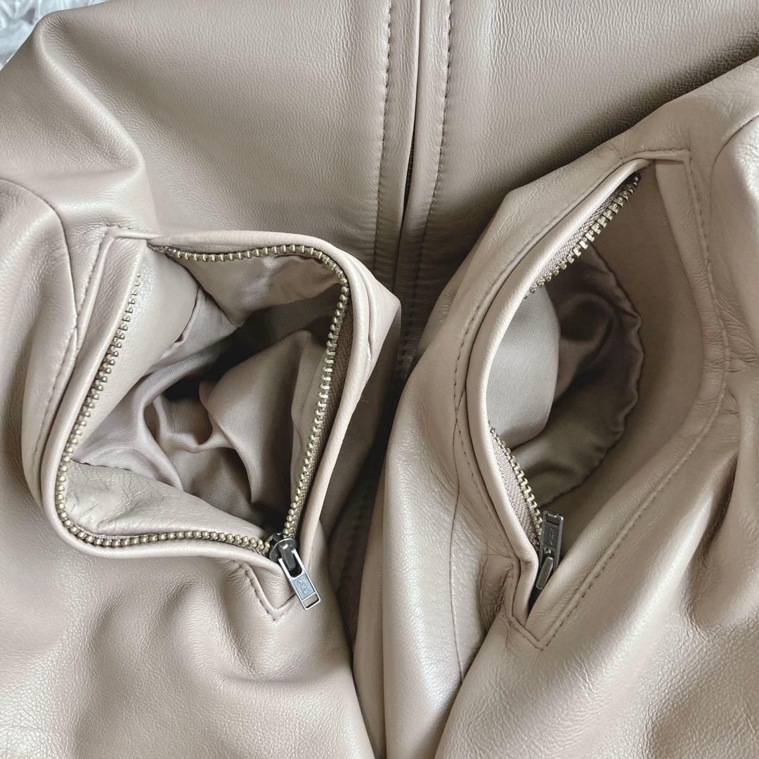 【美品】J.PRESS ラムレザー　羊革　L 大きいサイズ　ベージュ ノーカラー