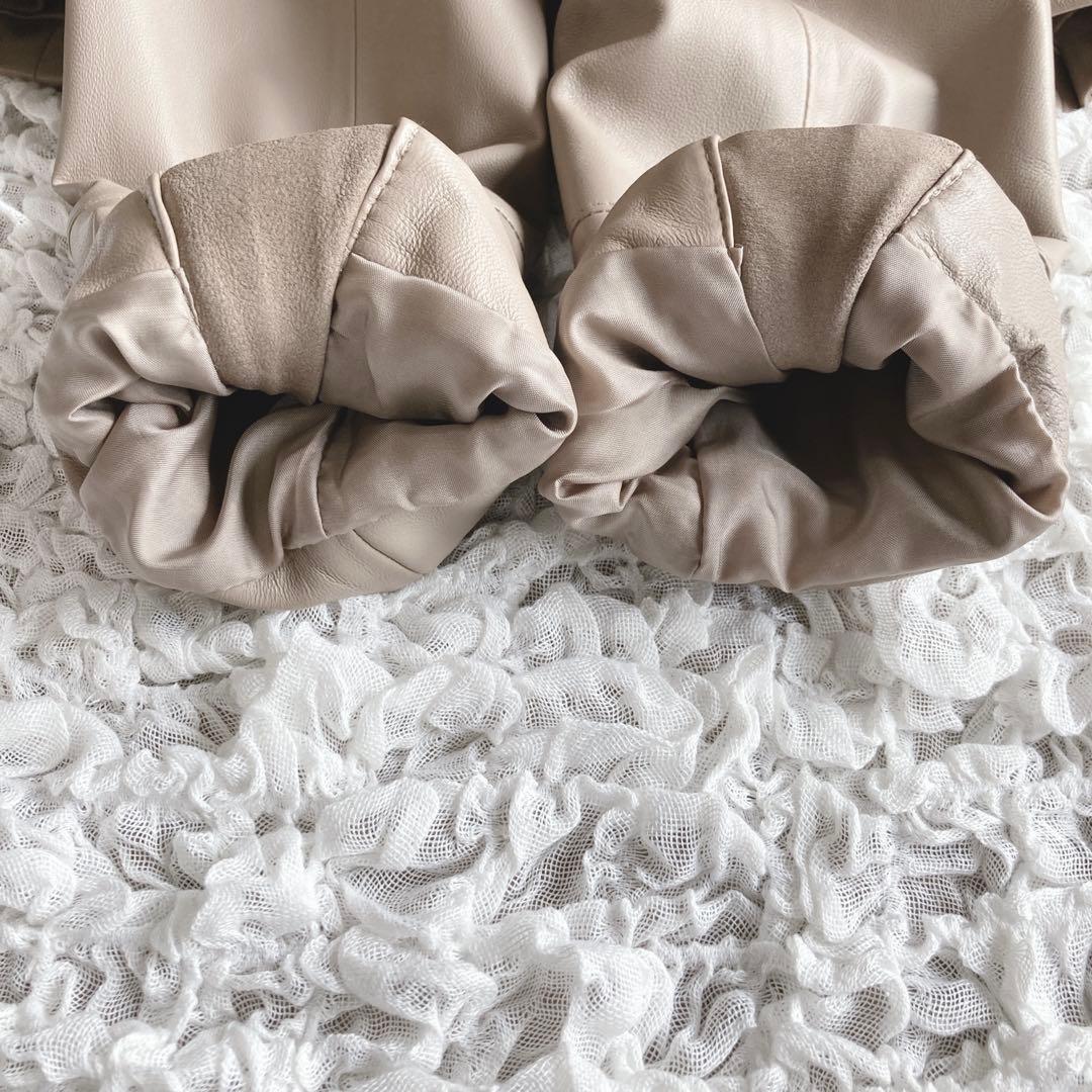 【美品】J.PRESS ラムレザー　羊革　L 大きいサイズ　ベージュ ノーカラー