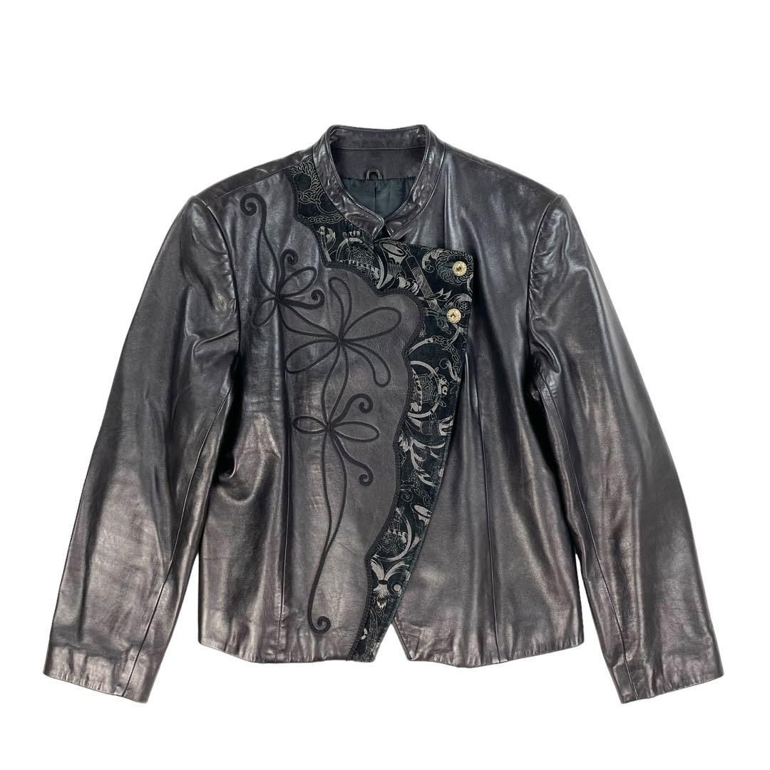 【最高級】 90s 本革 ヴィンテージ 刺繍 金ボタン レザージャケット 極美品