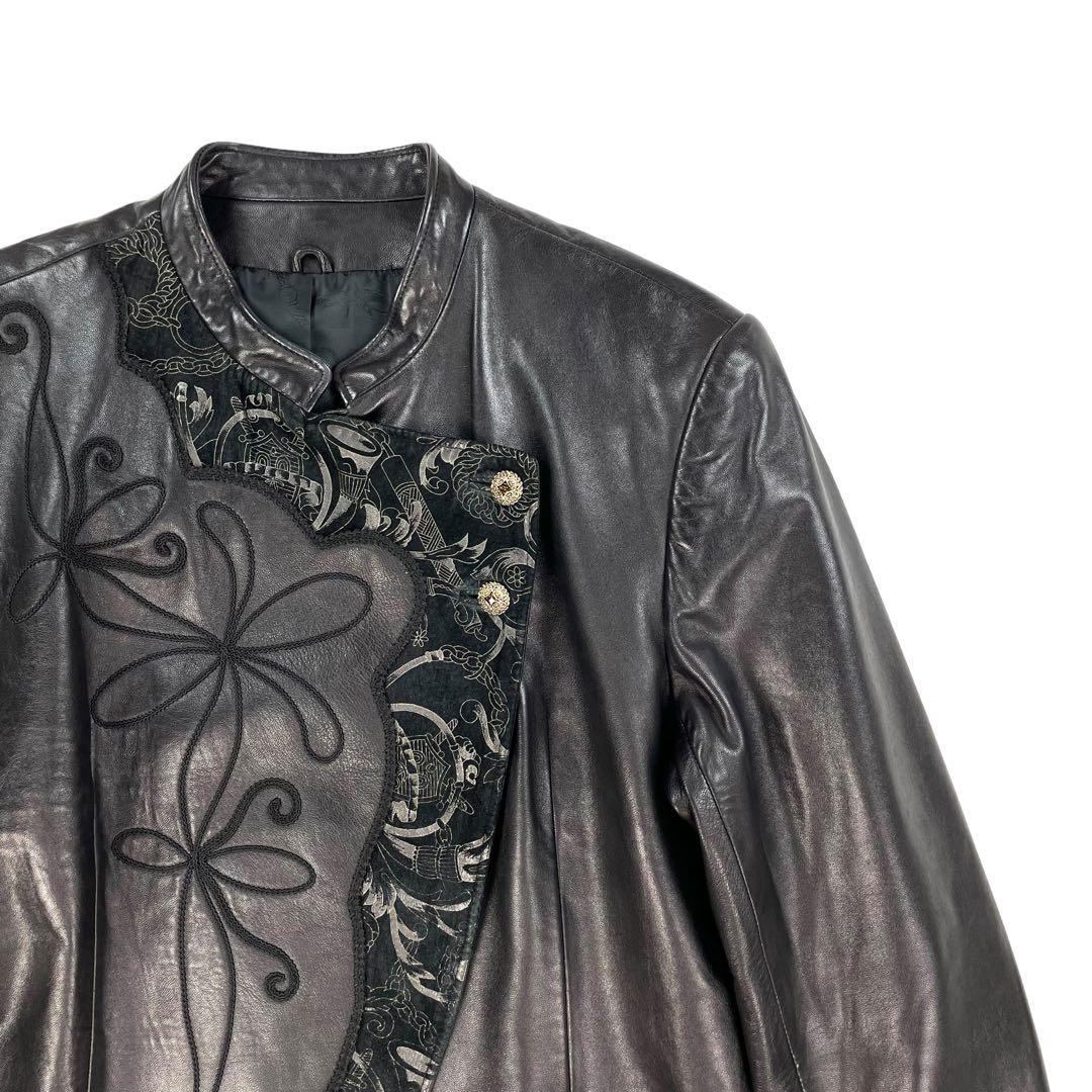 【最高級】 90s 本革 ヴィンテージ 刺繍 金ボタン レザージャケット 極美品