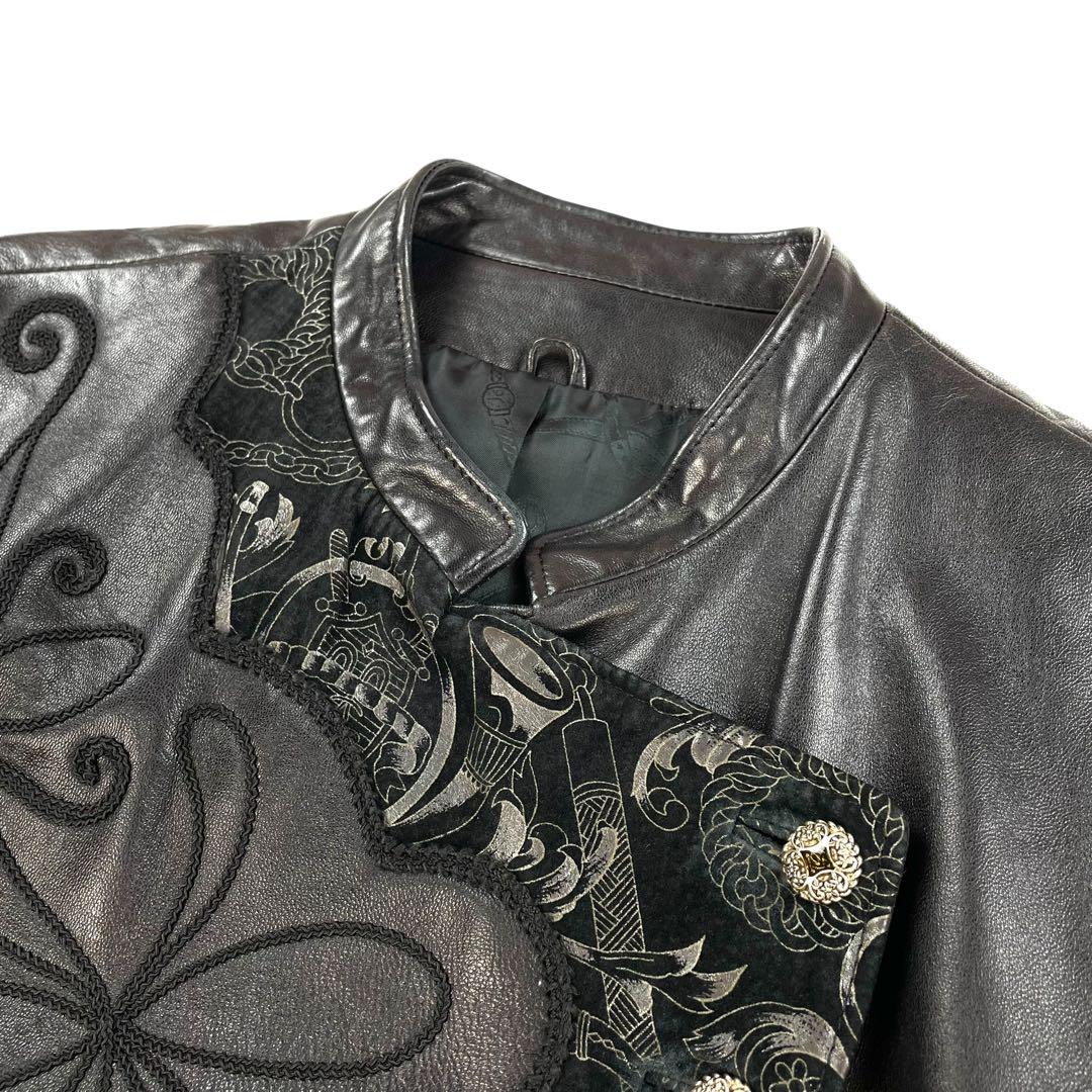 【最高級】 90s 本革 ヴィンテージ 刺繍 金ボタン レザージャケット 極美品
