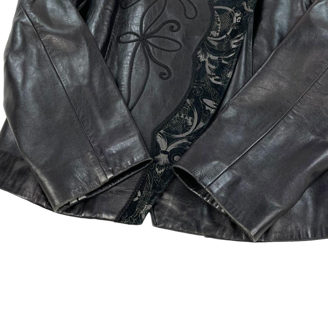 【最高級】 90s 本革 ヴィンテージ 刺繍 金ボタン レザージャケット 極美品