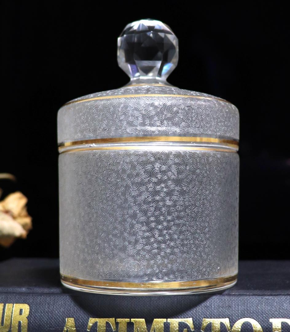 オールド・バカラ 春海商店特注 青海波模様 金彩 蓋物 ボンボニエール 小物入れ