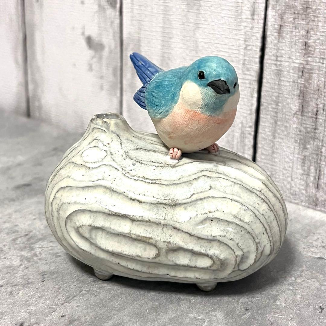 小鳥の一輪挿し　花瓶　ゆとり炉　青い鳥