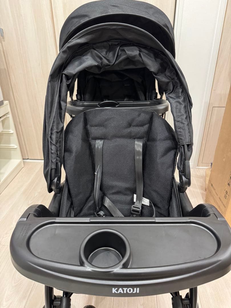 【新品未使用】二人でゴーDX 2人乗りベビーカーオニキスブラック　レインカバー付