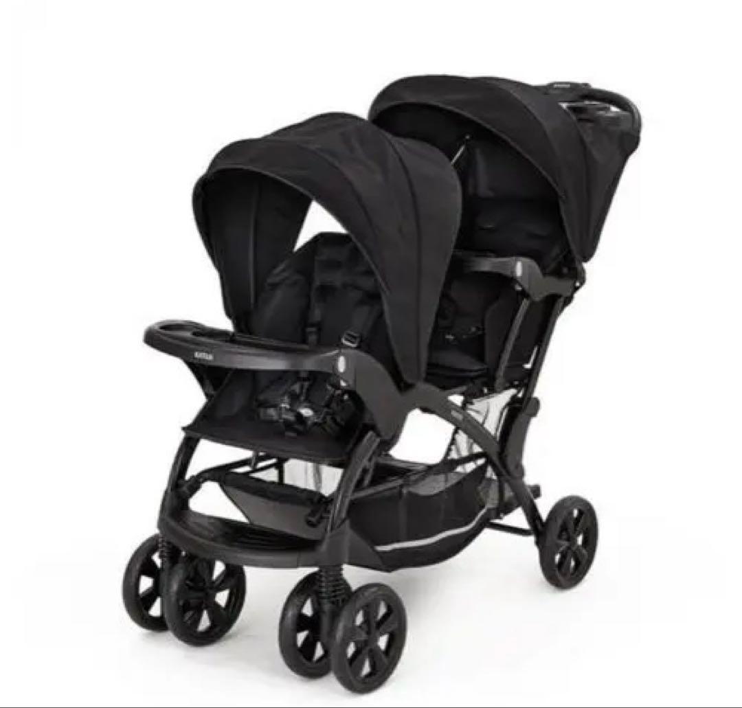 【新品未使用】二人でゴーDX 2人乗りベビーカーオニキスブラック　レインカバー付