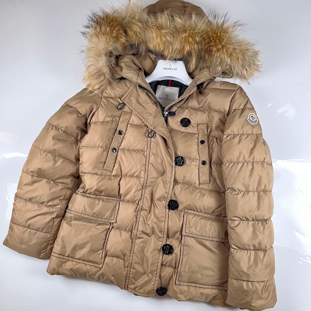 【美品】モンクレール 2way ロングダウン フード ファー付き ベージュ