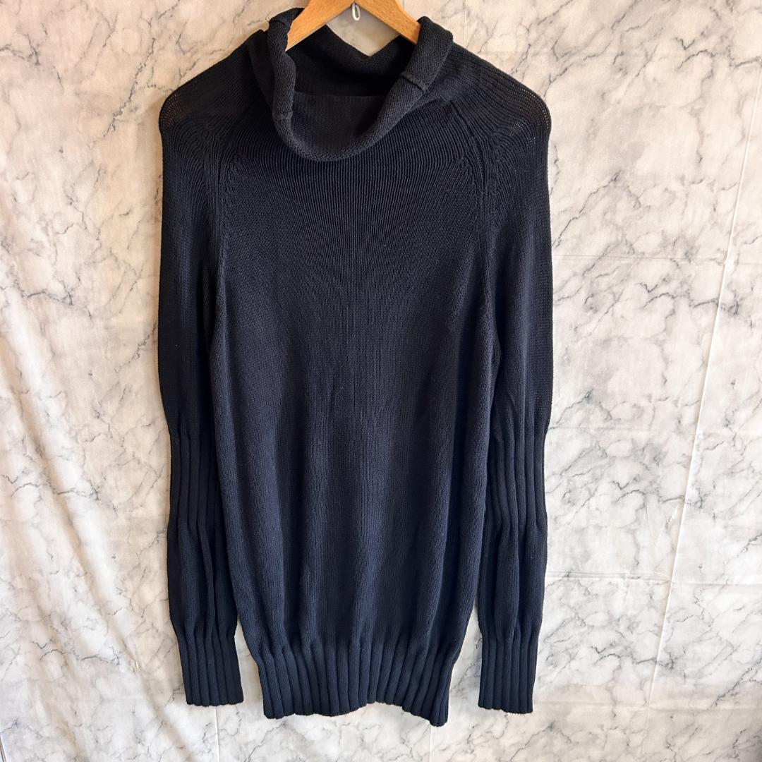 Y's ワイズ タートルネック コットン ニット ロングワンピース ブラック