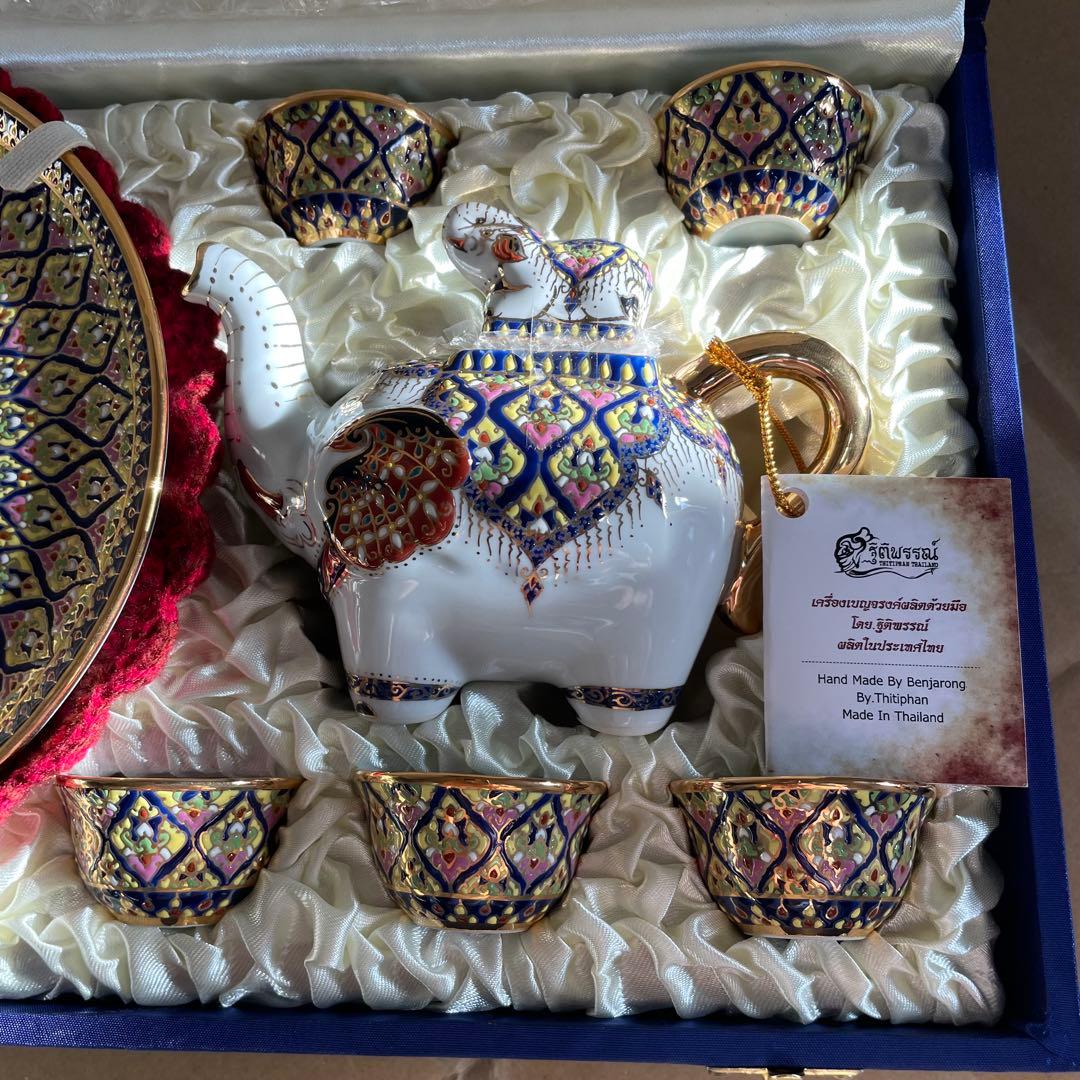 新品未使用　ベンジャロン焼き　ティーセット （ゾウ：箱付き）　高級　オシャレ