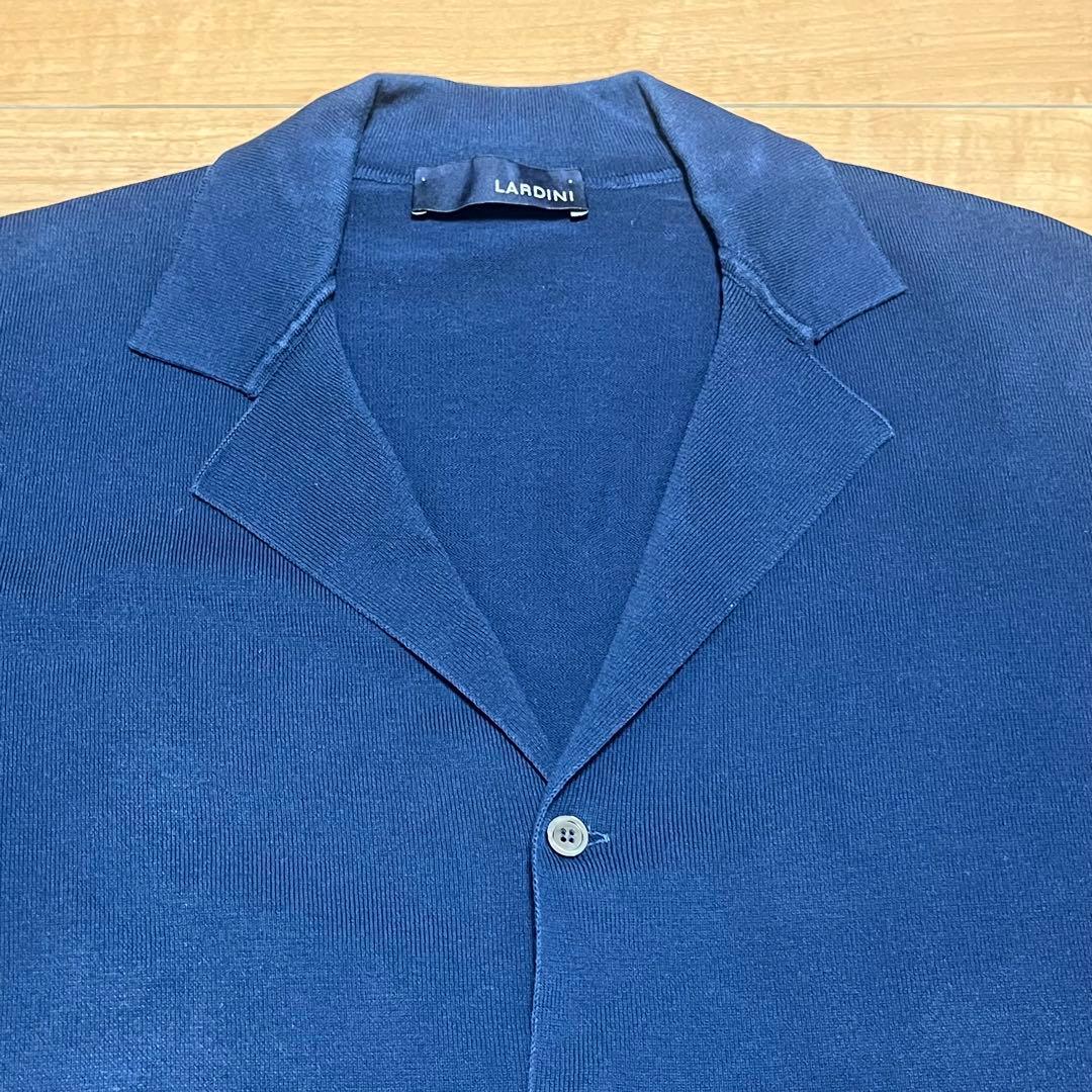 LARDINI ラルディーニ オープンカラー ニット 半袖 シャツ ネイビー