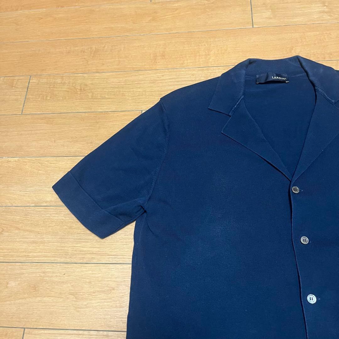 LARDINI ラルディーニ オープンカラー ニット 半袖 シャツ ネイビー