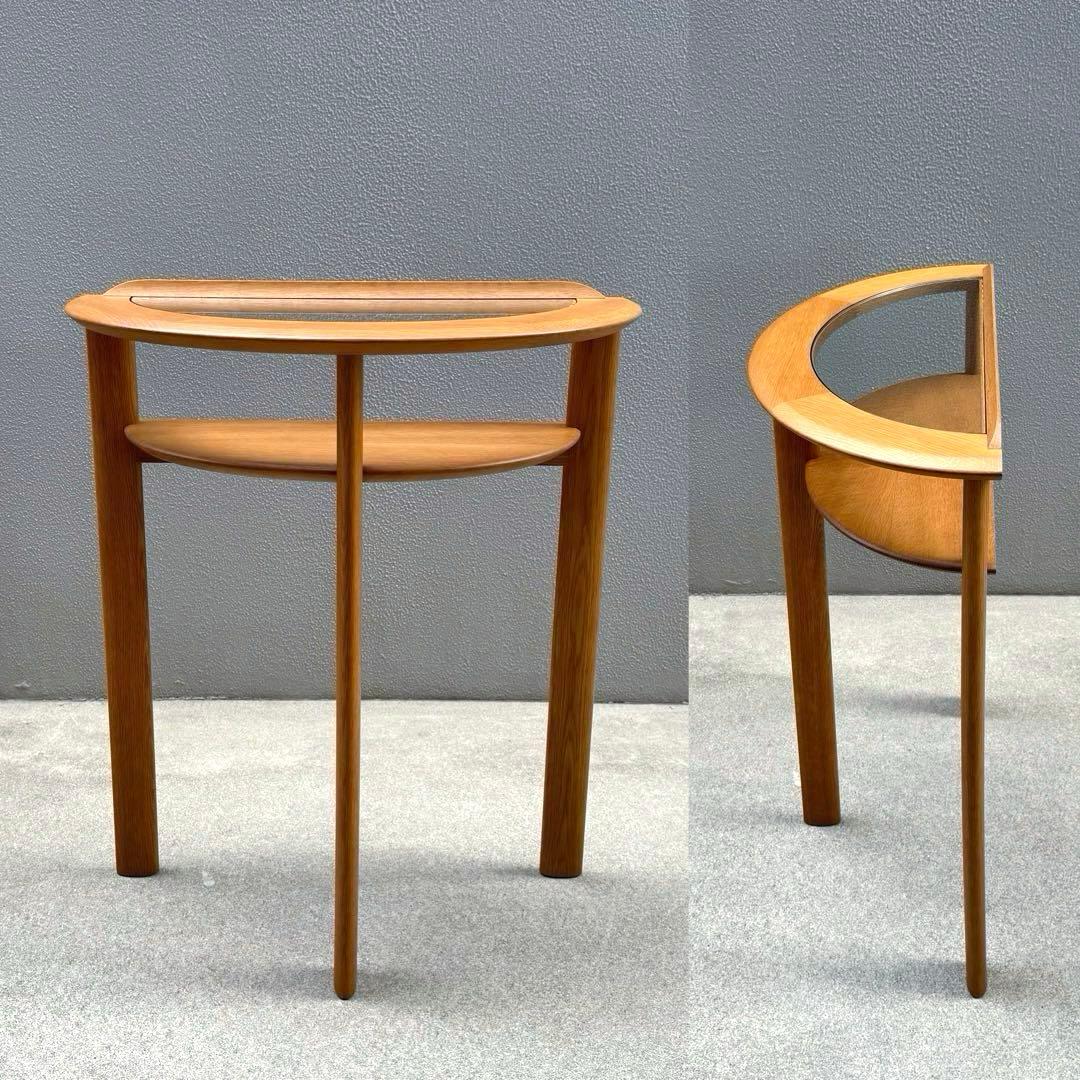 北欧調 コンソールデスク 日進木工 ガラス天板 木製 オーク 机 下棚付き