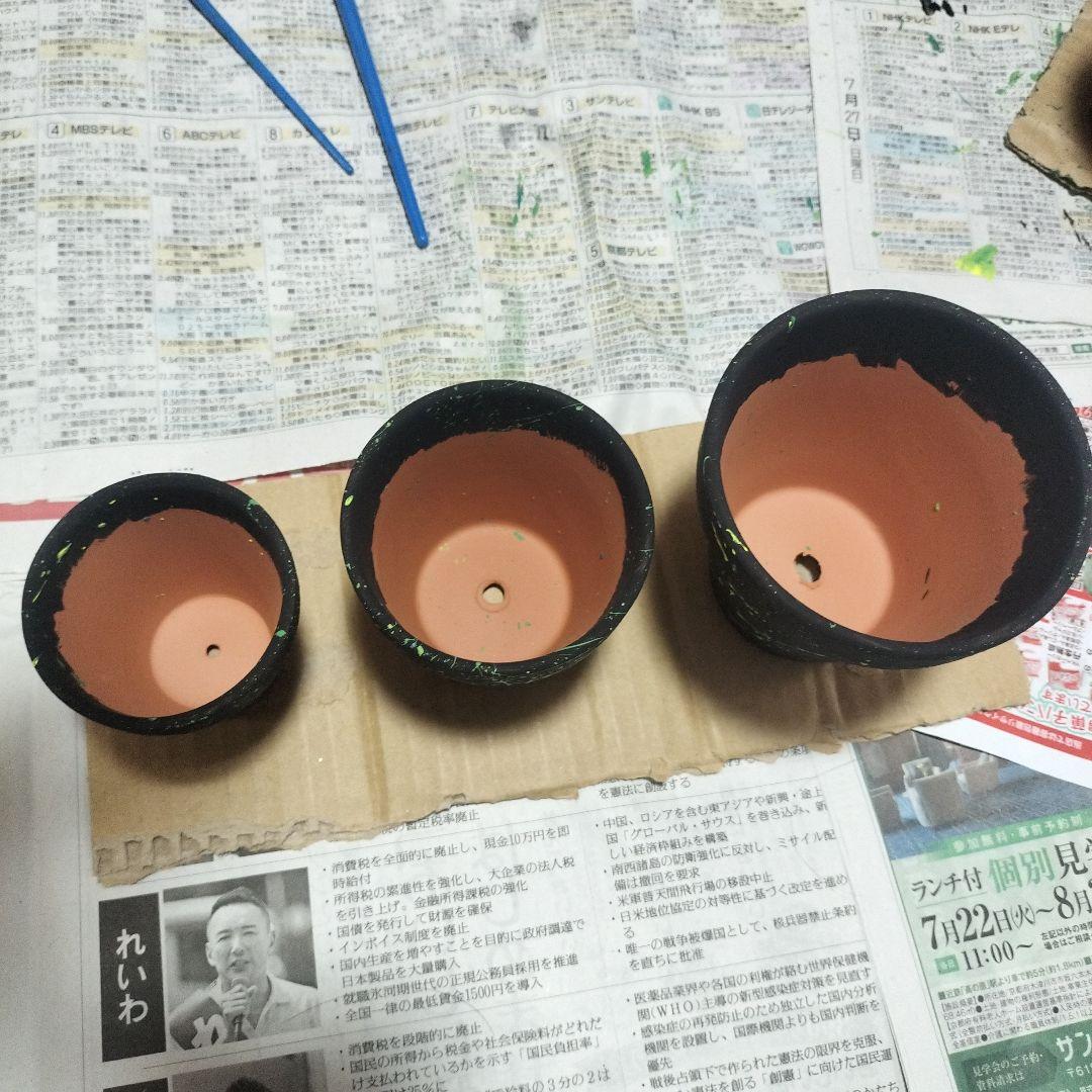 素焼き鉢　3個セット　オリジナルペイント鉢sp-1