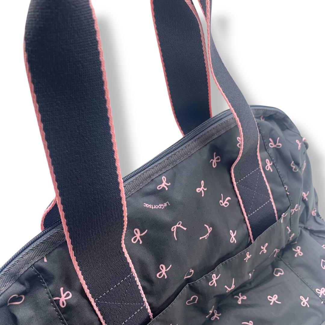 Lesportsac ハーパーバックリボン柄グレー＋ライトピンク