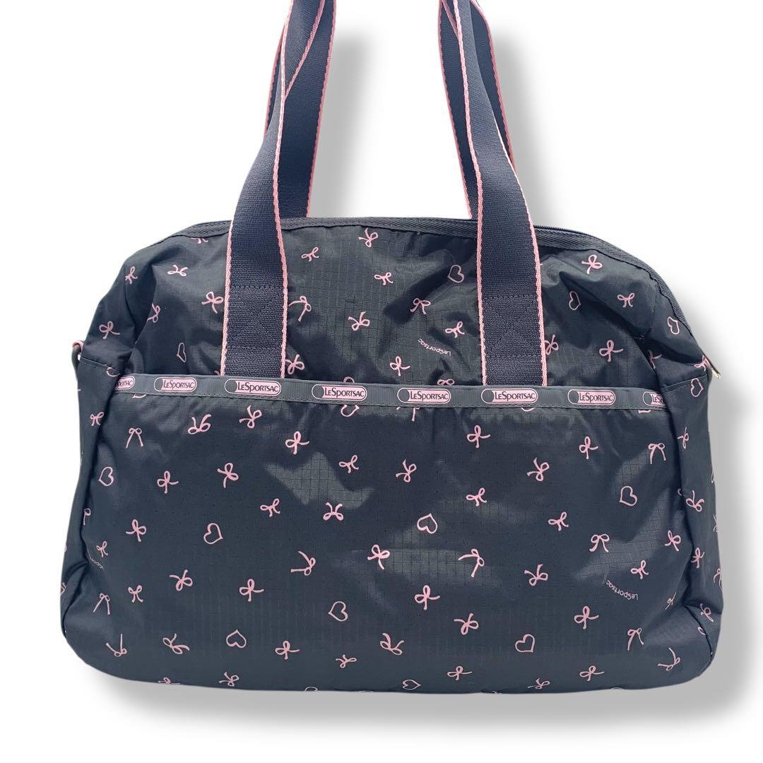 Lesportsac ハーパーバックリボン柄グレー＋ライトピンク
