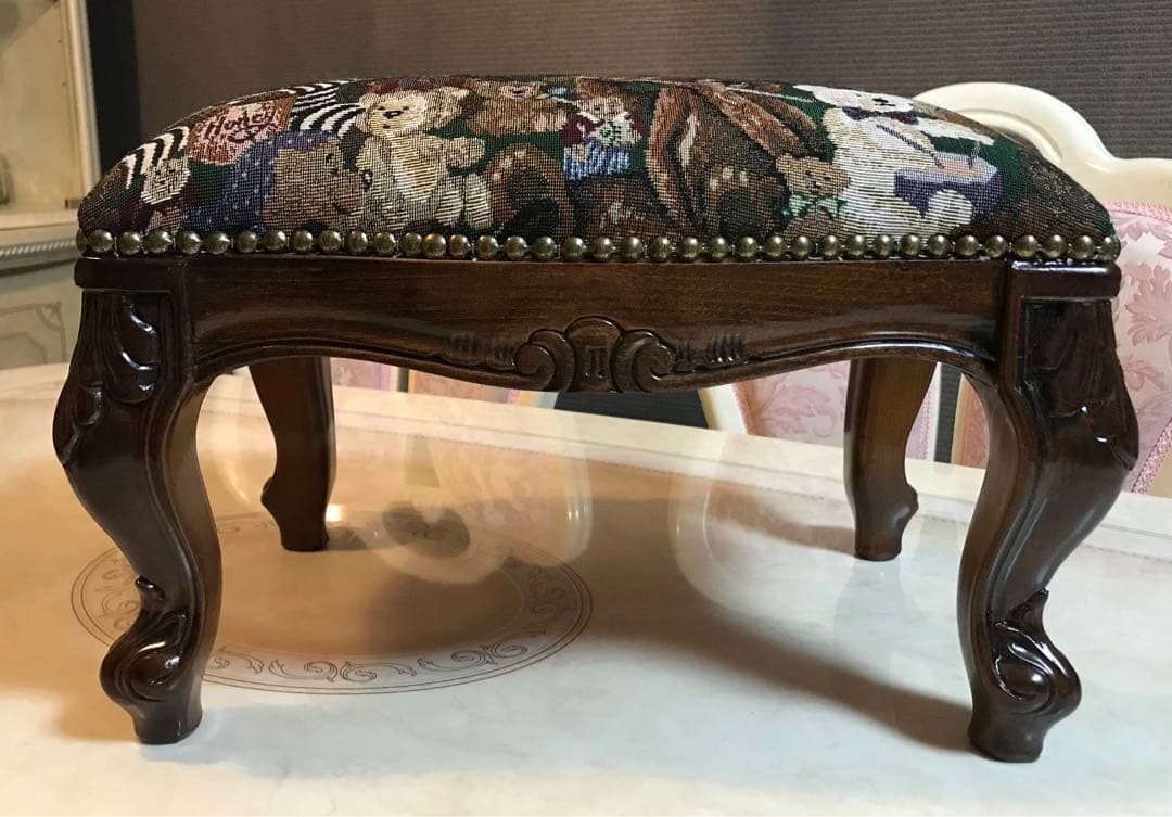 イタリア製　テディベア柄　フットスツール