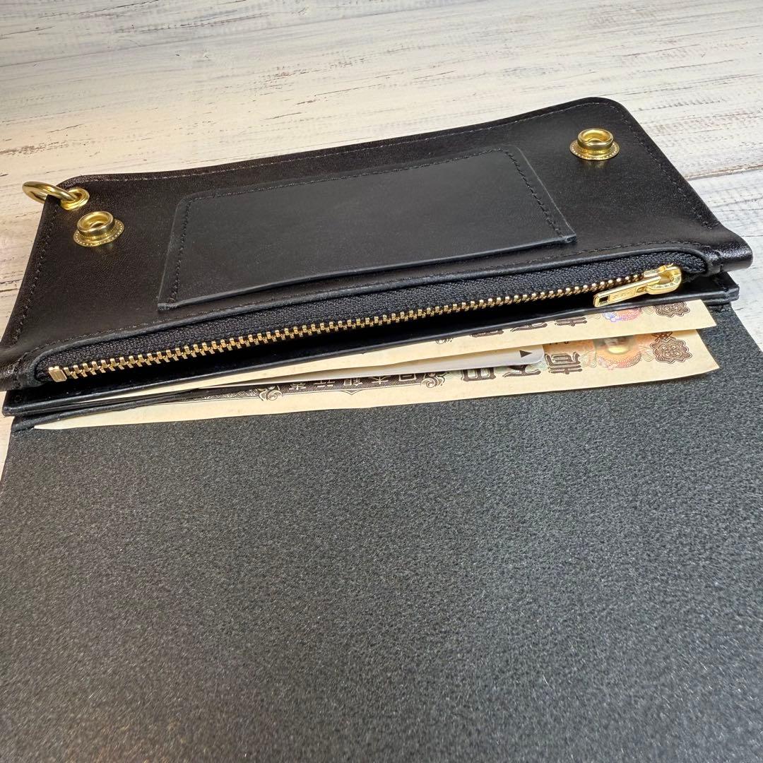 【トラッカーウォレット ロング 3層】 ブラック ゴールド YKK