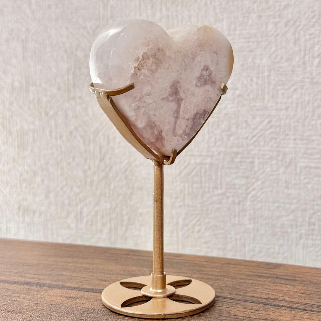 ピンクアメジストフラワーアゲート　ハート　専用スタンド付き　ブラジル産　天然石