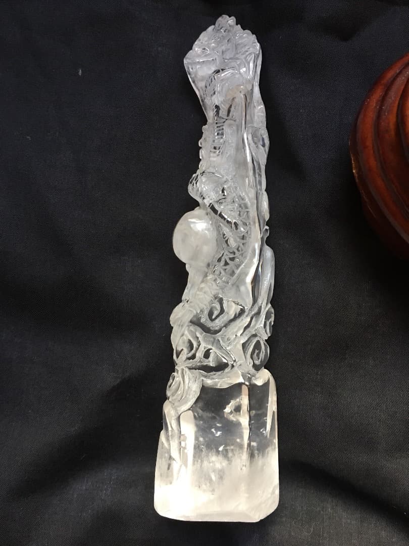 天然石 水晶 龍彫刻 昇り龍　縁起物
