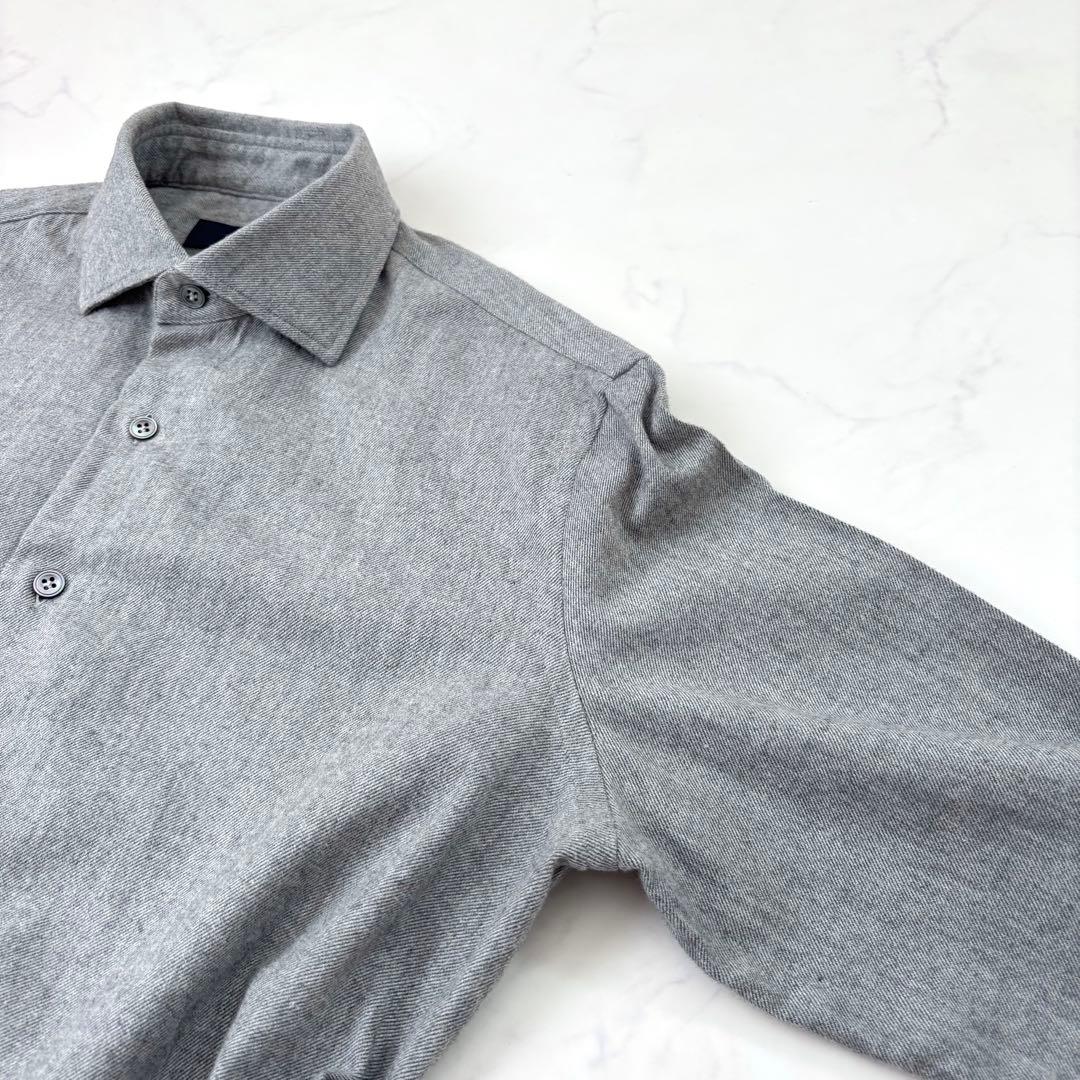 【美品】ラルディーニ ホリゾンタルカラー ネルシャツ 38 コンバーチブルカフス