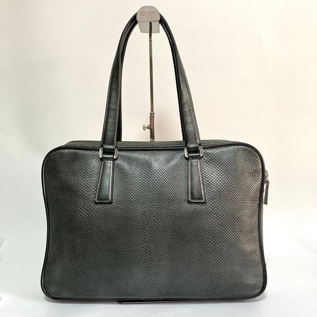 アニアリ トートバッグ パイソン シルバーカーキ レザー