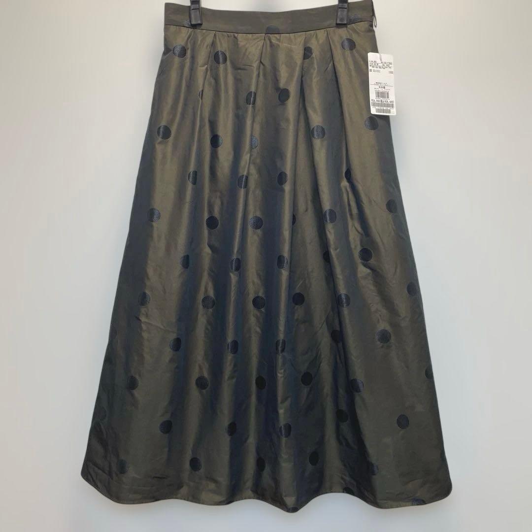未使用　アンタイトル　ブロンズ　ブラウン　ドット柄タフタ　フレアスカート